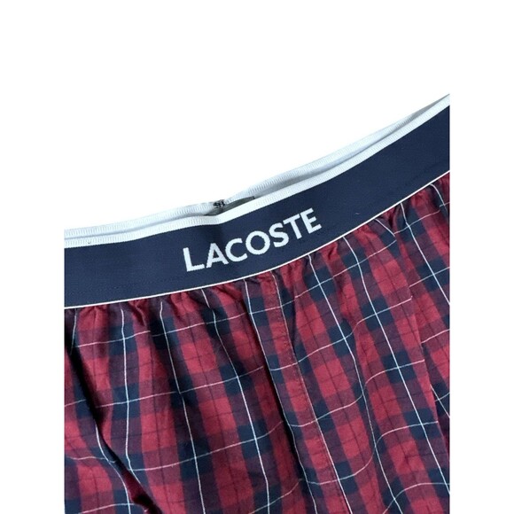 Lacoste Burgundy Navy Plaid Pajama Pants Logo Waistband Lounge Sleepwear Large - Picture 3 of 6